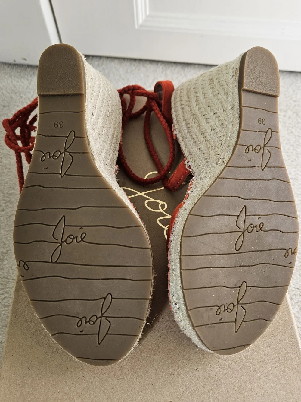 Joie Sunset/Orange Suede Lace-Up Espadrille Wedge Sandals